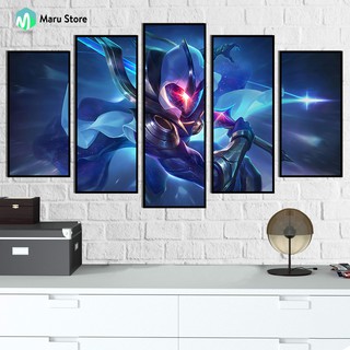 Bộ 5 Tranh Canvas Liên Minh Huyền Thoại, Có Khung Composite, Trang Trí Phòng Nét Siêu Đẹp