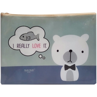 Bìa Kéo Nhựa Moshi 014 - Mẫu 5 - Hình Gấu - Màu Xanh - Moshi Moshi