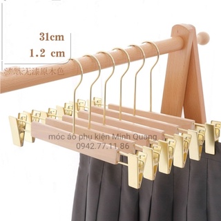 móc kẹp bằng gỗ,kẹp gỗ mộc đầu kẹp mạ vàng, kẹp quần,kẹp chân váy,