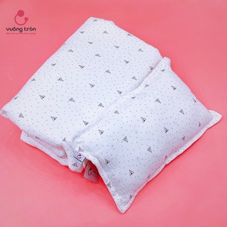 Sét chăn gối xô muslin , lót bông tháo rời thương hiệu Vuông tròn đẹp an toàn cho bé