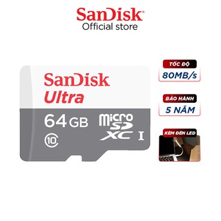 Thẻ nhớ micro SDXC Sandisk 64GB upto 80MB/s 533X Ultra UHS-I tặng đèn LED USB