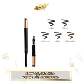 [Đại Lý Chính Thức] Chì Kẻ Mày Định Hình Vacosi 3 Đầu Màu Nâu Xám No.02