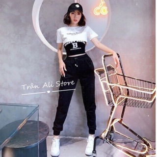 Quần jogger nữ bo gấu chất cát hàn cá tính