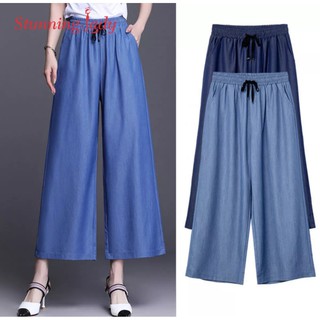 Quần Ống Rộng Nữ  Chất Liệu Jean Giấy Mềm Mại Lưng Thun thiết kế ống suông tôn dáng