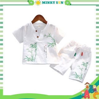 Bộ cộc tay cho bé trai chất đũi, bộ đồ cây tre cho bé mặc nhà diện hè siêu xinh cho bé 6-27kg
