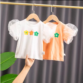 Áo Phông cho bé gái Áo thun cao cấp tay bồng phối voan lưới phong cách Hàn Quốc cho bé gái SEKA KIDS 2102.04