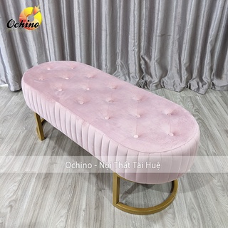 Ghế Dài Sofa Dài 1m2, Ghế băng Dài Cho Shop Hình Bầu Dục Có Nhún Mặt Chân Vàng Cách Điệu ( Sẵn Hàng)