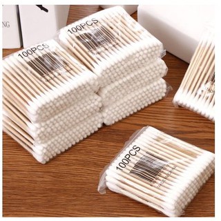 Bịch 100 tăm bông với thân gỗ bảo vệ môi trường tiện dụng - dụng cụ phun xăm, nail, mi