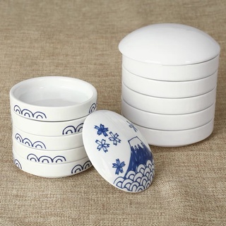 Set 5 khay sứ pha màu kèm nắp đậy - bé / to - trơn / hoa văn