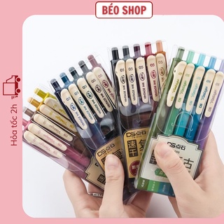 Hộp 5 bút bi gel ngòi 0.5mm nhiều màu retro Béo shop set viết bi bấm vintage cao cấp viết siêu thích B21