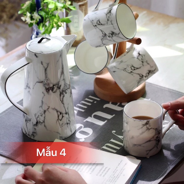 (Có sẵn ) Bộ ấm chén gốm sứ cao cấp (6 cốc)