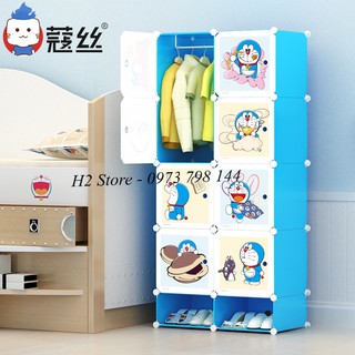 [GIÁ SỈ] TỦ NHỰA LẮP GHÉP 8 Ô + 2 Ô GIÀY DOREAMON CHO BÉ ĐỂ ĐỒ ĐA NĂNG THÔNG MINH sâu 47cm