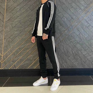 Bộ quần áo thể thao nam nữ unisex 3 sọc dài thời trang thu đông có khóa kéo Chất Liệu Cao Cấp