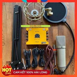 Sound Card XOX K10 2020 Và Mic Thu Âm AQTA U87 Đầy Đủ Phụ Kiện Kẹp Mic , Màng Lọc Âm . Tặng Kèm Tai Nghe Kiểm Âm