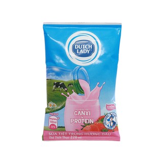 5 BICH Sữa tiệt trùng hương dâu Dutch Lady Canxi &amp; Protein bịch 220ml