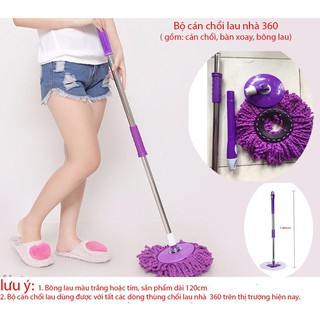 [Giá hủy diệt] [Chính hãng] Cây chổi lau nhà xoay 360 thân inox kèm bông lau