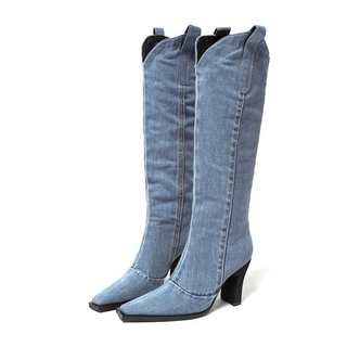 GIÀY BỐT SW GÓT LÉP 8P KIỂU COWBOY CHẤT DENIM JEANS F0377
