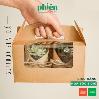 Hộp quà tặng sen đá, Set 2 Sen đá quà tặng sinh nhật, quà doanh nghiệp