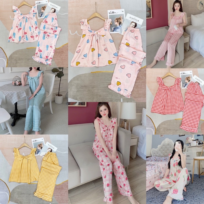 Bộ Pijama Lụa Satin Vịt Túi Nơ