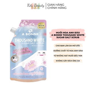 Muối tắm tẩy da chết trắng da A Bonne Thousand White Sugar Salt Scrub hoa hồng và anh đào 350g