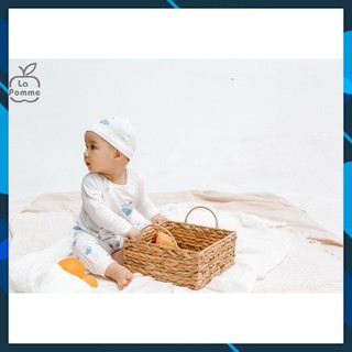 SL125 Bộ quần áo sơ sinh dài tay La pomme cúc giữa họa tiết đám mây, chất liệu Bamboo sợi tre kháng khuẩn
