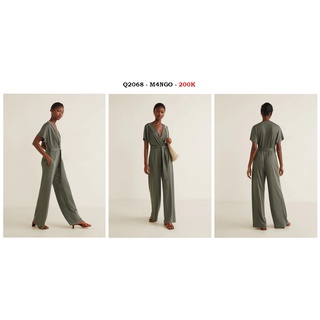 Q2068 - Jumsuit M4ngo đắp chéo tay ngắn, cột nơ trơn (Bow long jumpsuit)