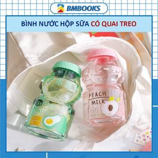 Bình đựng nước cute hình hộp sữa chua dung tích 480ml có quai treo BMBooks