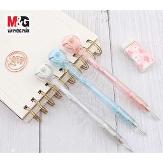 Bút Chì Bấm M&amp;G AMPV9402 0.7mm thân trong có 4 màu, trên đầu có gôm hình tròn-1 cây(giao màu ngẫu nhiên)