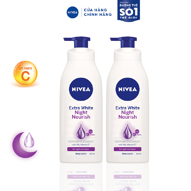 Bộ đôi Sữa dưỡng thể giúp săn da, dưỡng trắng Nivea ban đêm (400ml/chai)