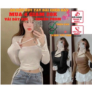 Áo kiểu nữ cực xinh ôm body cổ vuông tay dài rút eo 1 dây phong cách hàn quốc mẫu mới thời trang 2022-m A103