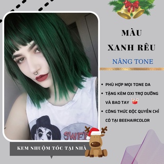 Thuốc Nhuộm Tóc Màu Xanh Rêu [ tặng kèm bao tay + Trợ Dưỡng ]