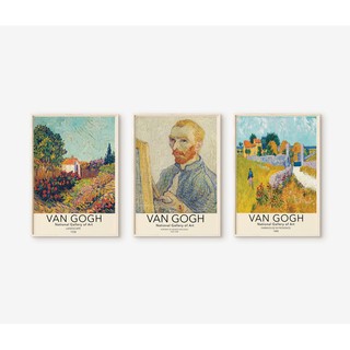 Bộ 3 tranh treo tường Van gogh tone vàng nâu, tranh treo tường chống ấm có tặng đinh móc.