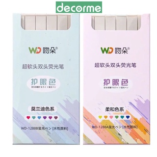 Set 6 bút highlight Morandi vuông 2 đầu DecorMe Bút nhớ dòng bút đánh dấu nhiều màu pastel trang trí sổ bullet journal