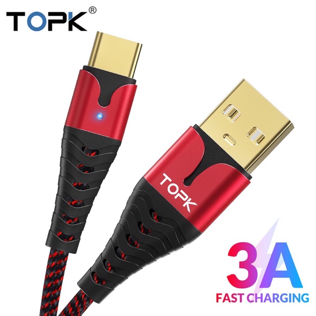 [Freeship] Cáp sạc TOPK Type-C, Micro USB 3A dài 1m