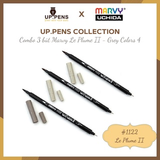 Combo 3 bút lông đầu cọ viết calligraphy Marvy Le Plume II Double-Sided Watercolor Marker - Grey Colors 4