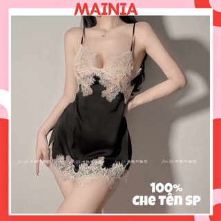 Đầm Ngủ Váy Ngủ Satin Phối Ren Hở Lưng Đan Dây Sau Thanh Lịch Nhẹ Nhàng Nhưng Cực Kỳ Sexy Quyến Rũ Mainia Shop