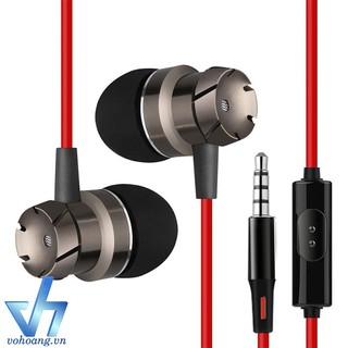 Tai nghe Metal Ear-Headphone Turbo Bass  (Đen đỏ)