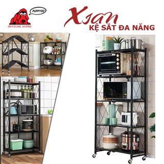 Kệ để đồ đa năng gấp gọn 3/4/5 tầng cho nhà bếp, phòng ăn kệ để lò nướng tiện lợi 4 chân Tháo lắp bánh xe dễ dàng