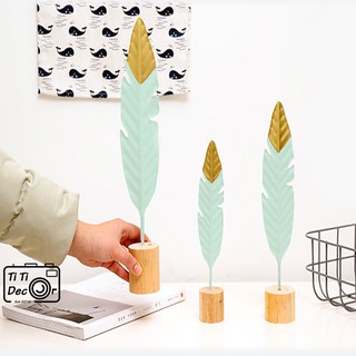 Lông vũ mint viền gold trang trí chụp ảnh, decor nhà cửa, cửa hàng - TiTidecor