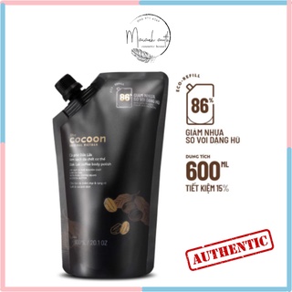 Tẩy da chết body Cà phê Đắk Lắk làm sạch da chết cơ thể Cocoon 600ml dạng túi Refill