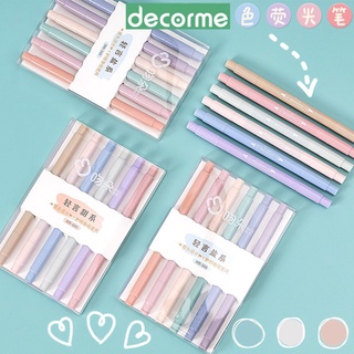 Bút highlight pastel Decorme set 6 bút nhớ màu pastel nhạt thân TRÒN 2 đầu WD