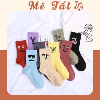 Tất cao cổ nữ METAT, vớ cao cổ nam nữ màu trơn basic họa tiết emoji thời trang Hàn Quốc M24