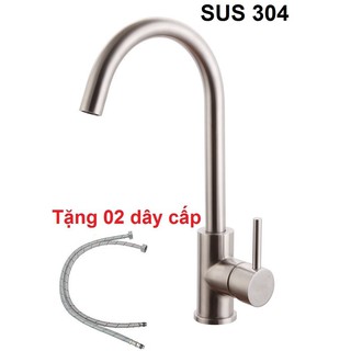 Vòi Rửa Bát,Vòi Rửa Chén Nóng Lạnh Inox 304 Cần Cứng Xoay 360- Tặng 2 dây cấp nước