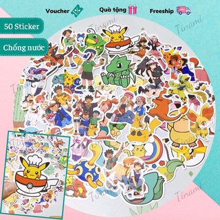 Bộ 50 Sticker Pokemon pikachu dễ thương hình dán chống nước dùng làm quà tặng, trang trí