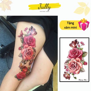 Hình xăm dán đùi hoa hồng mẫu lớn mã 88 JUULY tattoo, xăm tạm thời 15 ngày chống nước, tặng kèm 5 tấm xăm nhỏ