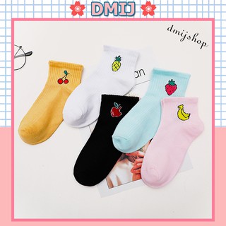 Set 5 đôi tất nữ cổ thấp nhiều màu vớ nữ cổ thấp hình hoa quả đen T33