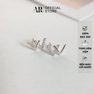 Khuyên tai bạc đẹp cho nữ bông tai kiểu dáng chữ W nhỏ đơn giản-AURASILVER-KT35