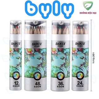 Bút chì màu gỗ cao cấp không sơn hình cô gái BAOKE - có kèm chuốt PO1612 - PO1624 - PO1636 - PO1648