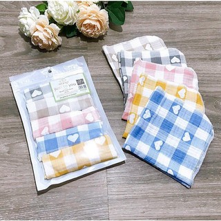 Set 5 Khăn sữa Wooyi 2 lớp kẻ sọc cotton mềm mịn cho bé/ khăn lau cho bé.