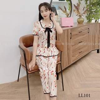 Bộ đồ mặc nhà chất Lụa Pháp cao cấp Bộ ngủ Áo cộc quần dài Jane mã LL10